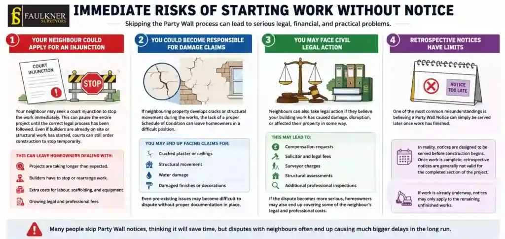 What Happens If You Start Work Without a Party Wall Notice? 1 Immediate Risks of Starting Work Without Party Wall Notice Farnham